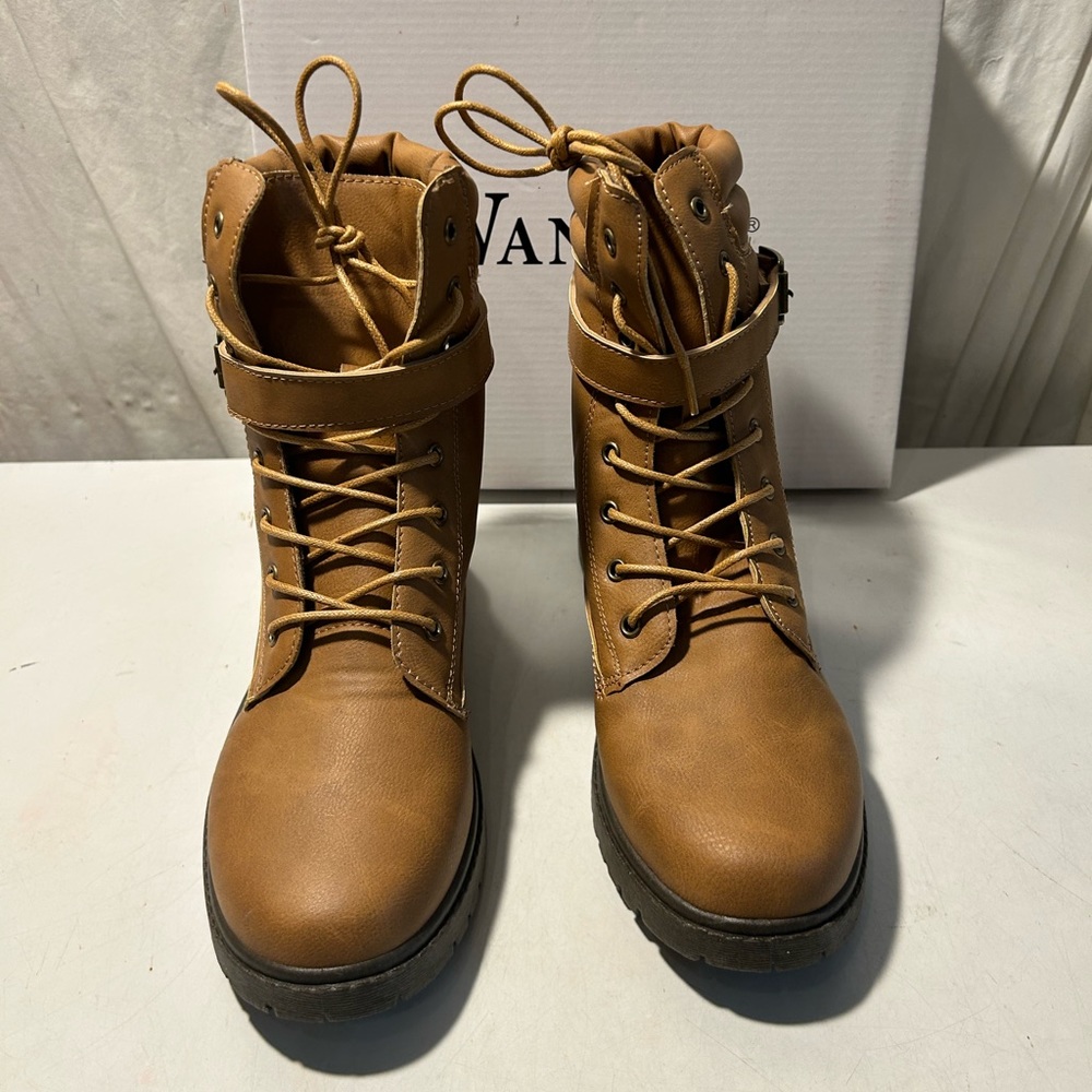 Wanted tan leather ankle boots lace-up & wrap around belt various sizes all NWT